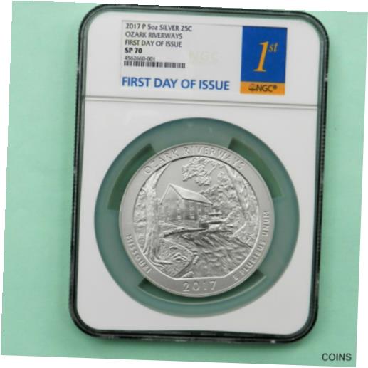 アンティークコイン コイン 金貨 銀貨 [送料無料] 2017-P 5 oz Silver Coin ATB Ozark Riverways NGC SP 70 FIRST DAY OF ISSUEのサムネイル