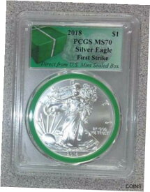 【極美品/品質保証書付】 アンティークコイン コイン 金貨 銀貨 [送料無料] 2018 Silver American Eagle PCGS MS70 Green Slab From Monster Sealed Box (353)