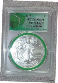 【極美品/品質保証書付】 アンティークコイン コイン 金貨 銀貨 [送料無料] 2018 Silver American Eagle PCGS MS70 Green Slab From Monster Sealed Box (346)