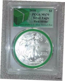 【極美品/品質保証書付】 アンティークコイン コイン 金貨 銀貨 [送料無料] 2018 Silver American Eagle PCGS MS70 Green Slab From Monster Sealed Box (448)