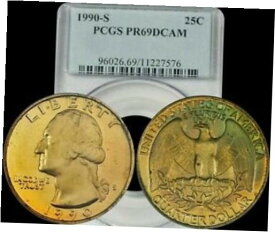 【極美品/品質保証書付】 アンティークコイン コイン 金貨 銀貨 [送料無料] 1990-S U.S.A. Washington Quarter PCGS PR69DCAM Green and Yellow Toned Coin