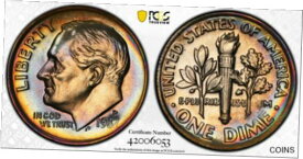 【極美品/品質保証書付】 アンティークコイン コイン 金貨 銀貨 [送料無料] 1987 Roosevelt Dime PCGS MS65 Rainbow Album Toned Registry Coin 10C TV