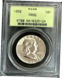 【極美品/品質保証書付】 アンティークコイン コイン 金貨 銀貨 [送料無料] 1959 US SILVER FRANKLIN HALF DOLLAR 50C PROOF COIN GREEN LABEL PCGS PROOF 66 OGH