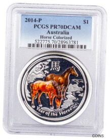 【極美品/品質保証書付】 アンティークコイン 銀貨 2014 P Australia Year of the Horse 1 oz Silver Lunar S2 $1 Proof PCGS PR70 DCAM [送料無料] #sot-wr-011145-1865