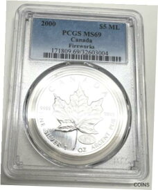 【極美品/品質保証書付】 アンティークコイン コイン 金貨 銀貨 [送料無料] 2000 Fireworks Privy Mark Canada Maple Leaf Silver $5 MS 69 PCGS Pop 7 1oz 9999