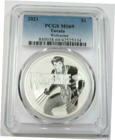 【極美品/品質保証書付】 アンティークコイン コイン 金貨 銀貨 [送料無料] 2021 PCGS MS69 Wolverine Silver 1 oz Tuvalu X-Men Marvel $1 Item #28372A