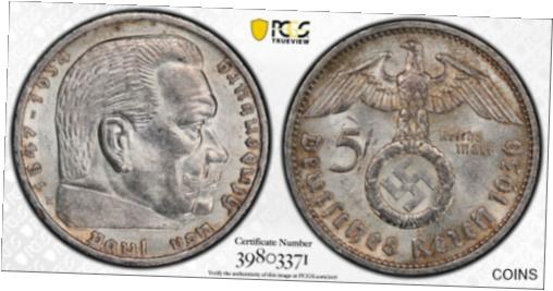  アンティークコイン コイン 金貨 銀貨  [送料無料] 1936 E Germany Nazi Third Reich Mark Silver Coin PCGS MS 61
