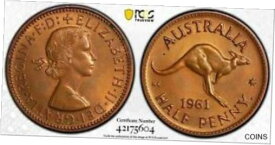 【極美品/品質保証書付】 アンティークコイン コイン 金貨 銀貨 [送料無料] 1961 Perth Australian Half Penny Proof Coin PCGS PR64RB #5604