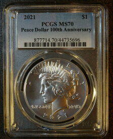 【極美品/品質保証書付】 アンティークコイン コイン 金貨 銀貨 [送料無料] 2021 Peace Silver Dollar PCGS MS70 100th Anniversary Label Philadelphia Mint