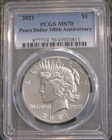 【極美品/品質保証書付】 アンティークコイン コイン 金貨 銀貨 [送料無料] 2021 Peace Silver Dollar PCGS MS70 100th Anniversary Label Philadelphia Mint