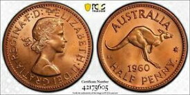 【極美品/品質保証書付】 アンティークコイン コイン 金貨 銀貨 [送料無料] 1960 Perth Australian Half Penny Proof Coin PCGS PR65RD #5605