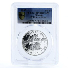 【極美品/品質保証書付】 アンティークコイン コイン 金貨 銀貨 [送料無料] Djibouti 50 francs Wildlife in Africa Fauna Lions PR70 PCGS silver coin 1997