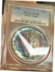 【極美品/品質保証書付】 アンティークコイン コイン 金貨 銀貨 [送料無料] C6166- 1990 SILVER AMERICAN EAGLE PCGS MS68 RAINBOW TONING