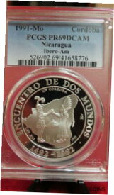 【極美品/品質保証書付】 アンティークコイン コイン 金貨 銀貨 [送料無料] 1991 Nicaragua Ibero - American Series - 1 Cordoba - .999 Silver Coin PCGS PR69