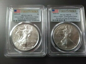 【極美品/品質保証書付】 アンティークコイン コイン 金貨 銀貨 [送料無料] 2-AMERICAN SILVER EAGLES 2020P & 2020S PCGS MS70 Emergency Issue First Strike!