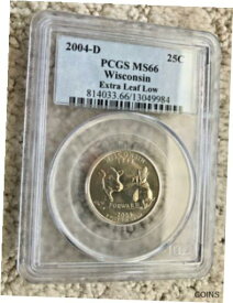 2004-D ウィスコンシン州超低葉州 25c エラー PCGS MS 662004-D WISCONSIN EXTRA LOW LEAF STATEHOOD 25c ERROR PCGS MS 66