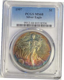 【極美品/品質保証書付】 アンティークコイン コイン 金貨 銀貨 [送料無料] 1997 P Silver Eagles PCGS MS-68 RAINBOW TONING