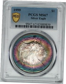 【極美品/品質保証書付】 アンティークコイン コイン 金貨 銀貨 [送料無料] 1999 American Silver Eagle PCGS MS67 - Beautiful 2-Sided Rainbow Toning