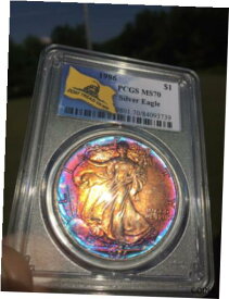 【極美品/品質保証書付】 アンティークコイン 銀貨 PCGS MS70 1986 American Silver Eagle Monster Toning [送料無料] #sot-wr-011201-104