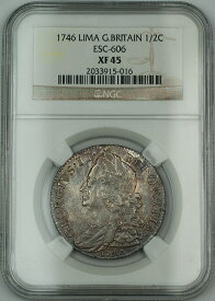 【極美品/品質保証書付】 アンティークコイン コイン 金貨 銀貨 [送料無料] 1746 Lima Britain 1/2C Half Crown Silver Coin ESC-606 George II NGC XF-45 AKR