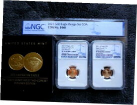 【極美品/品質保証書付】 アンティークコイン コイン 金貨 銀貨 [送料無料] 2021 W Eagle 1/10oz Gold Proof 2-Coin Set Designer Edition NGC PF70 ULTRA CAMEO