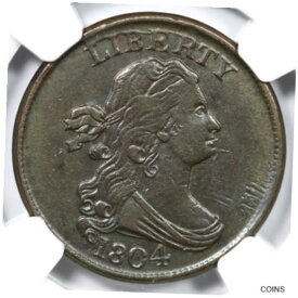 【極美品/品質保証書付】 アンティークコイン コイン 金貨 銀貨 [送料無料] 1804 C-8 NGC AU 55 Spiked Chin Draped Bust Half Cent Coin 1/2c