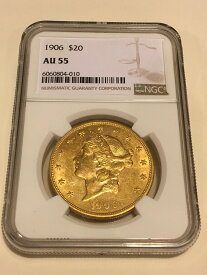【極美品/品質保証書付】 アンティークコイン 金貨 1906 AU55 NGC $20 Liberty Double Eagle Gold Coin very nice tough P-mint (no PCGS [送料無料] #gct-wr-011201-12673