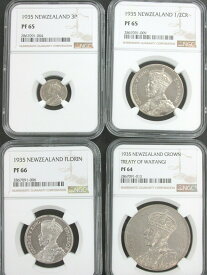 【極美品/品質保証書付】 アンティークコイン 銀貨 New Zealand 1935 Proof Set 4-Coin NGC Silver Coins Treaty of Waitangi Crown Q1F5 [送料無料] #sct-wr-011201-15410