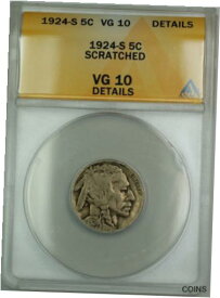 【極美品/品質保証書付】 アンティークコイン コイン 金貨 銀貨 [送料無料] 1924-S Buffalo Nickel 5c Coin ANACS VG-10 Details Scratched (Better Coin)