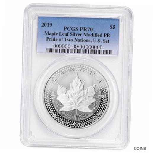 アンティークコイン コイン 金貨 銀貨 [送料無料] 2019 Modified Proof $5 Silver Canadian Maple Leaf PCGS PR70 Pride of Two Nationsのサムネイル