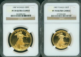 【極美品/品質保証書付】 アンティークコイン 金貨 1987 2-COINS SET GOLD EAGLE 1987-W $50 & 1987-P $25 NGC PR70 PROOF PF70 PF-70 [送料無料] #gct-wr-011749-4048