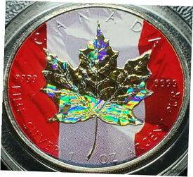 【極美品/品質保証書付】 アンティークコイン コイン 金貨 銀貨 [送料無料] 2003 CANADA $5 HOLOGRAM RED FLAG GOLD LEAF Silver Maple Leaf 1oz .9999 Coin &COA