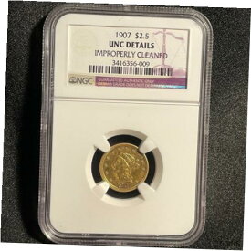 【極美品/品質保証書付】 アンティークコイン コイン 金貨 銀貨 [送料無料] 1907 $2 1/2 Liberty Quarter Eagle Gold 2.5 NGC UNC Details Cleaned-