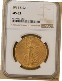 【極美品/品質保証書付】 アンティークコイン 金貨 1911-S $20 Saint Gaudens Gold Double Eagle NGC MS63 ~ HIGH GRADE, KEY DATE! [送料無料] #got-wr-011764-112