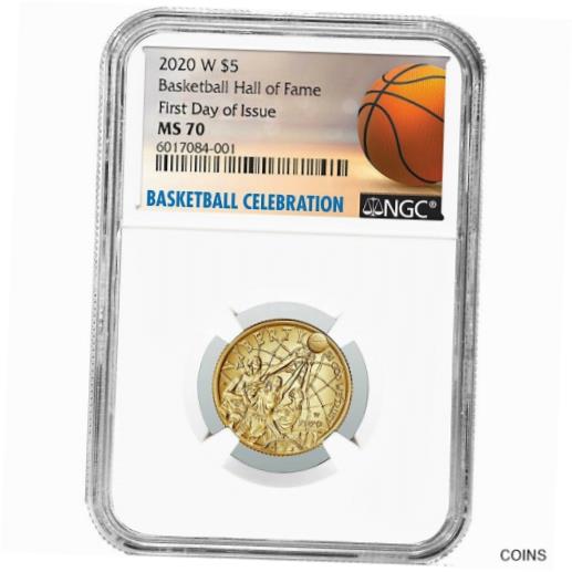 アンティークコイン コイン 金貨 銀貨 [送料無料] 2020-W UNC $5 Gold Basketball Hall of Fame NGC MS70 FDI Basketball Labelのサムネイル