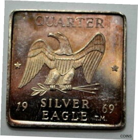 【極美品/品質保証書付】 アンティークコイン コイン 金貨 銀貨 [送料無料] 1969 Foster Mint Quarter Silver Eagle 1/4oz .999 Silver Square Bar 0.25 Ozt Rare