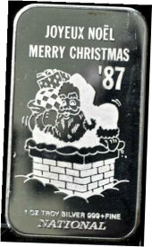 【極美品/品質保証書付】 アンティークコイン コイン 金貨 銀貨 [送料無料] 1987 Merry Christmas Joyeux Noel 1 oz Silver Bar .999 - National