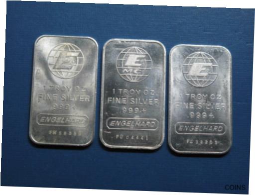 アンティークコイン コイン 金貨 銀貨 [送料無料] Engelhard 1oz Silver Bullion Bars - 3 pieces all different logos .999+ fine