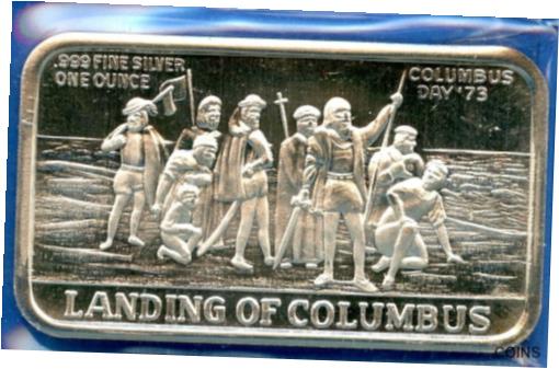 アンティークコイン コイン 金貨 銀貨 [送料無料] 1 oz .999 Fine Silver Bar Vintage Art #18 - Columbus Day 1973