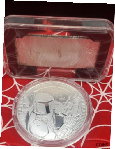 アンティークコイン コイン 金貨 銀貨 [送料無料] 2021 NIUE MANDALORIAN BESKAR BAR & Boba Fett silver coins in capsule Star Warsのサムネイル