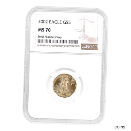 アンティークコイン コイン 金貨 銀貨 [送料無料] 2002 1/10 oz $5 Gold American Eagle NGC MS 70のサムネイル