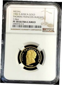 【極美品/品質保証書付】 アンティークコイン コイン 金貨 銀貨 [送料無料] 1983 GOLD SOUTH AFRICA 1/4 oz THOMAS FRANCOIS BURGERS COIN NGC PROOF 70 UC
