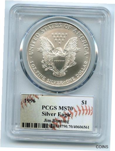 アンティークコイン 銀貨 1996 $1 American Silver Eagle Dollar 1oz PCGS MS70 Jim Bunning [送料無料] #sot-wr-012034-3104 1