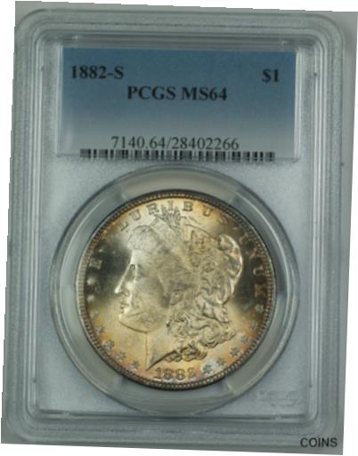  アンティークコイン コイン 金貨 銀貨  [送料無料] 1882-S Morgan Silver Dollar Coin PCGS MS-64 Toned Obverse DMK