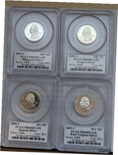 アンティークコイン コイン 金貨 銀貨 [送料無料] 2005-S 90% Silver Quarter Proof Set 25c PCGS PR69DCAM Deep Cameo Lot (4 Coins)