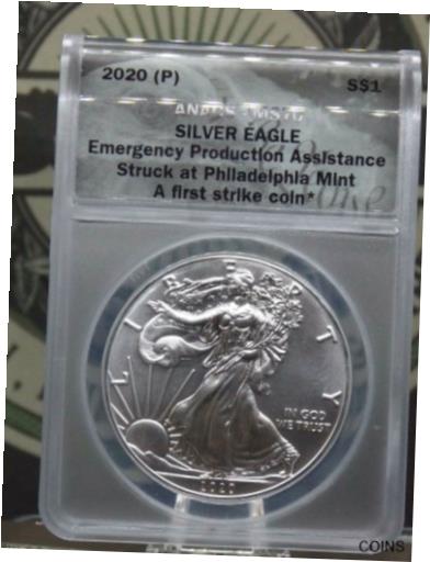 アンティークコイン コイン 金貨 銀貨 [送料無料] 2020 (P) American Silver 1oz Eagle $1 ANACS MS70 EMERGENCY Production FS #RWのサムネイル
