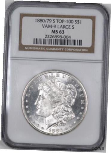  アンティークコイン コイン 金貨 銀貨  [送料無料] 1880 79-S Morgan Silver Dollar VAM-9 Large S $1 - NGC MS63 -