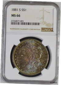 【極美品/品質保証書付】 アンティークコイン コイン 金貨 銀貨 [送料無料] 1881-S Morgan Silver Dollar NGC MS66 - - Orange, Blue & Magenta Toned Gem