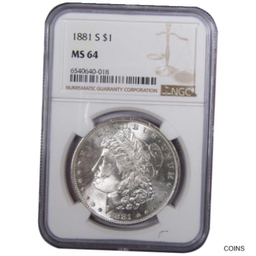 【極美品/品質保証書付】 アンティークコイン コイン 金貨 銀貨 [送料無料] 1881 S Morgan Dollar MS 64 NGC 90% Silver $1 Uncirculated US Coin Collectible：金銀プラチナ ワールドリソース