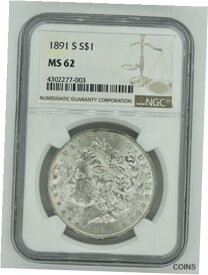 【極美品/品質保証書付】 アンティークコイン コイン 金貨 銀貨 [送料無料] 1891-S Morgan Silver Dollar, NGC MS62.